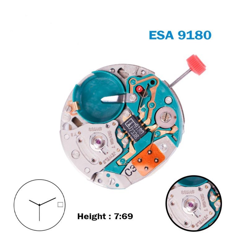 ESA 9180 Swiss Movement-3 Hands-White Date Disk At 3 (CR 05)-7 Jewels-H:7.69mm.