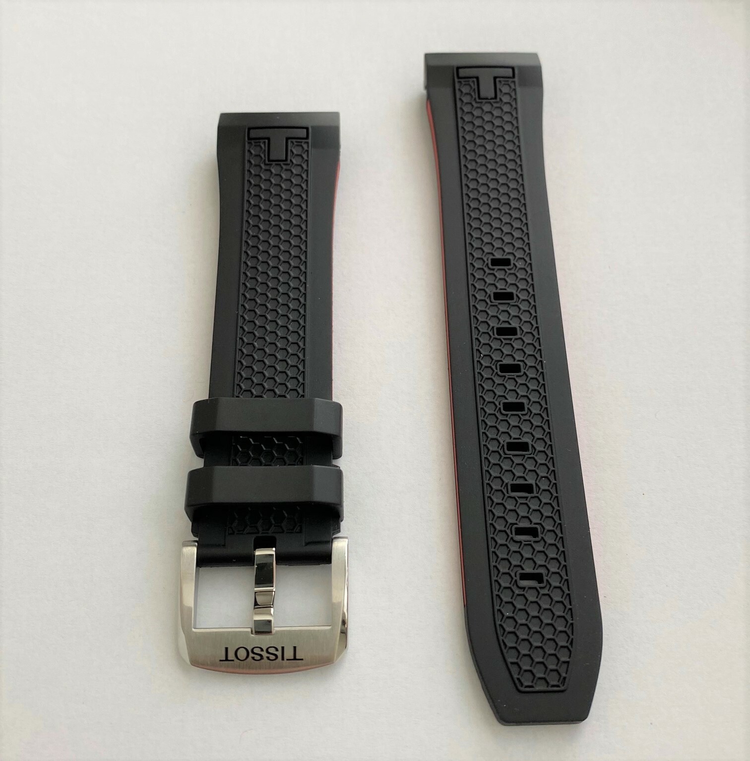 Original Tissot PRS516 Fits CASE-BACK # T079427A Black / Red Rubber Band Strap