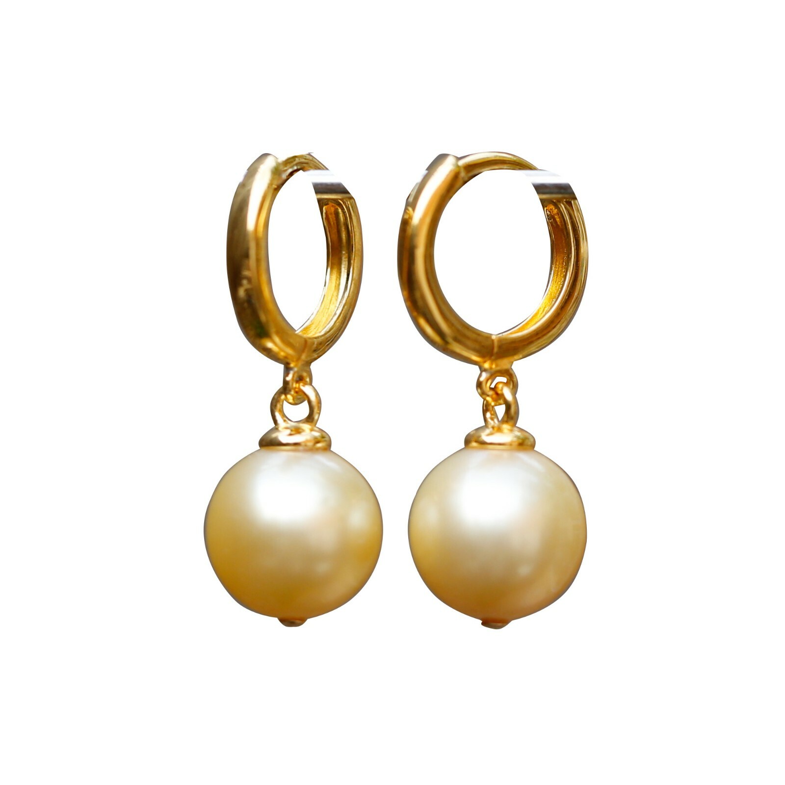 High luster 9~9.5mm Australia seawater light gold Pearl silver S925 Earring #243