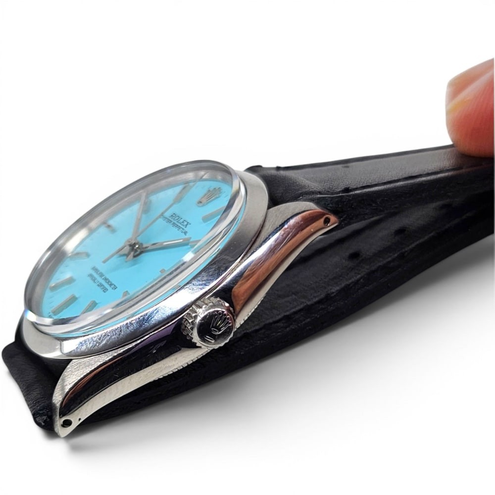 Rolex Oyster Perpetual 34mm Blue Turquoise Steel Automatic Watch 5500 Circa 1974
