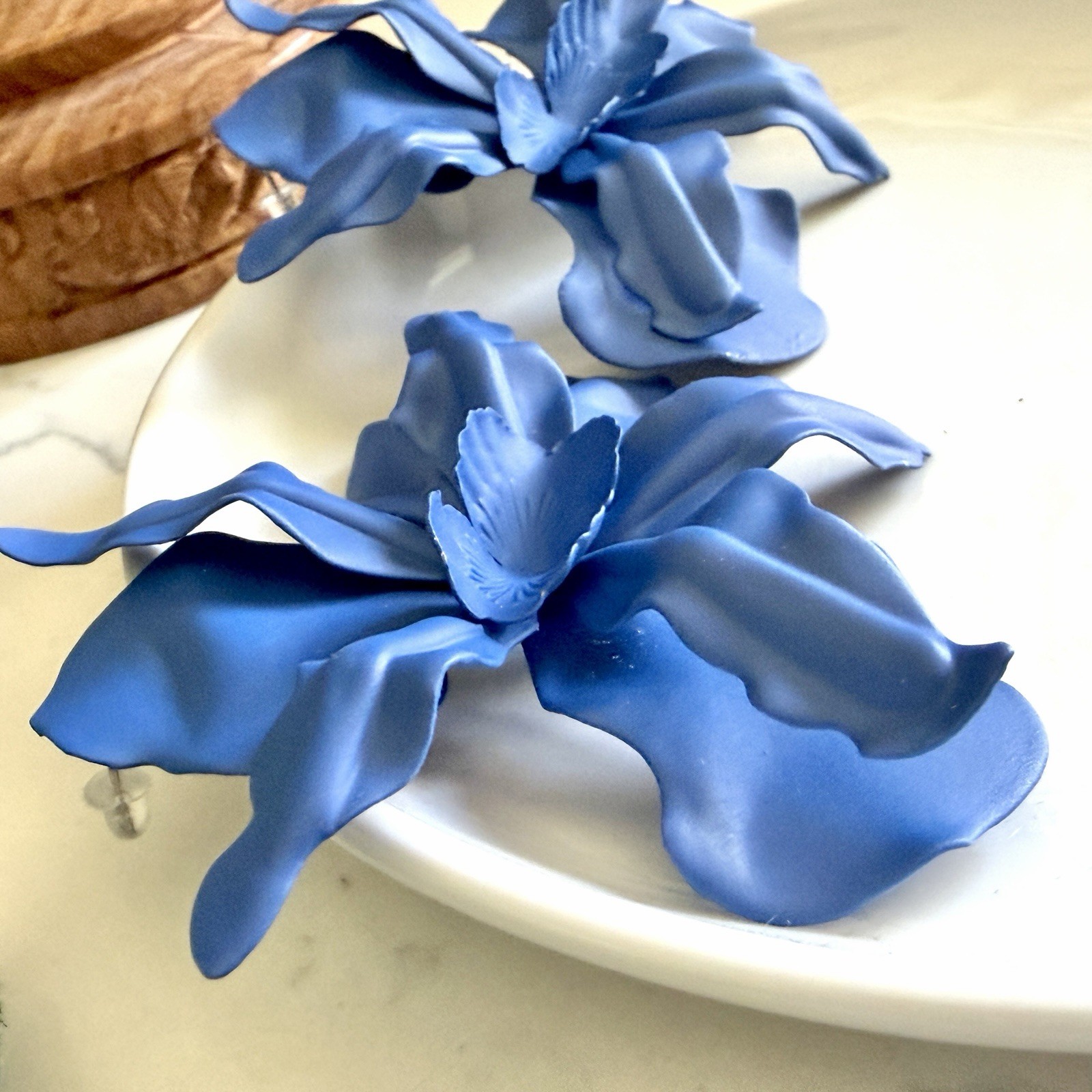 Azure Blue Iris Flower Earrings Zara Statement Jumbo Garden Party Jewelry NEW