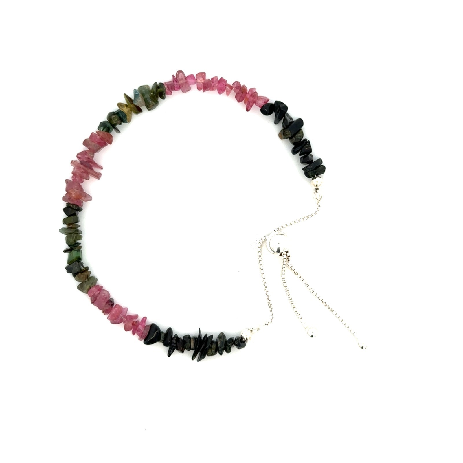 Sterling Silver Tourmaline Chip Bracelet Pink And Green (7 – 8 Inch Adjustable)