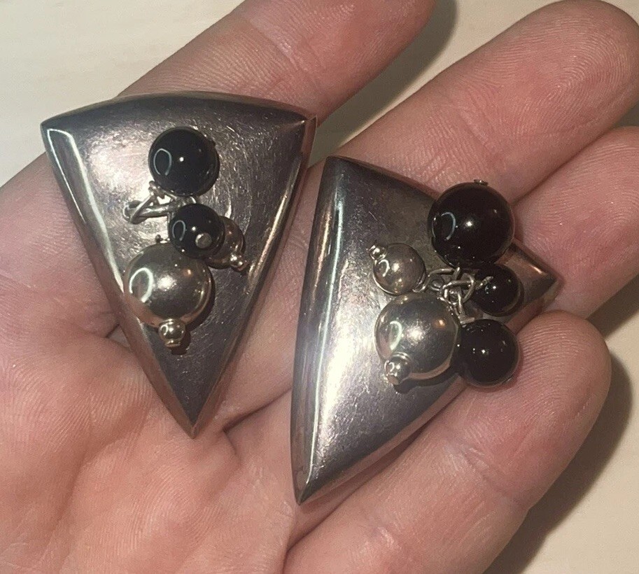 Vintage Susan Cummings Classic Signed Sterling Silver 925 Clip On Earrings
