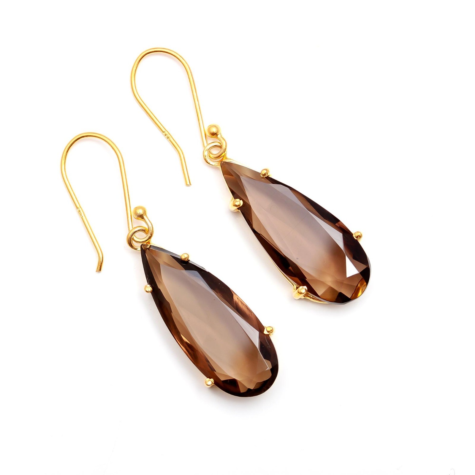 Natural Smoky Quartz Pear Dangle Earrings Gold Fill 925 Sterling Silver Jewelry