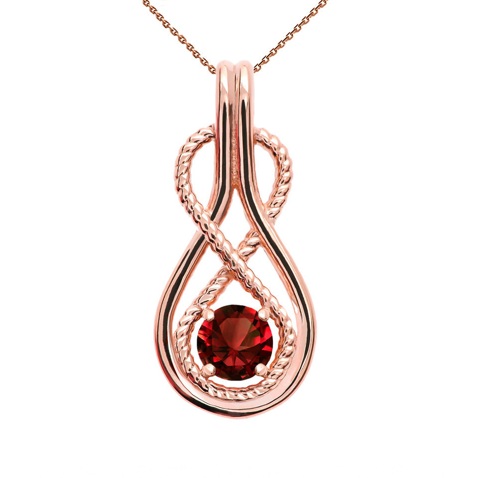 Infinity Rope January Birthstone Garnet Gold Pendant Necklace(Yellow/Rose/White)