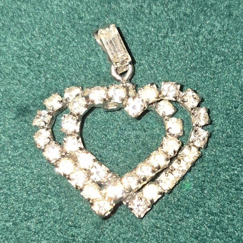 Silver Tone Double Heart Clear Rhinestone Charm Pendant, Love Theme