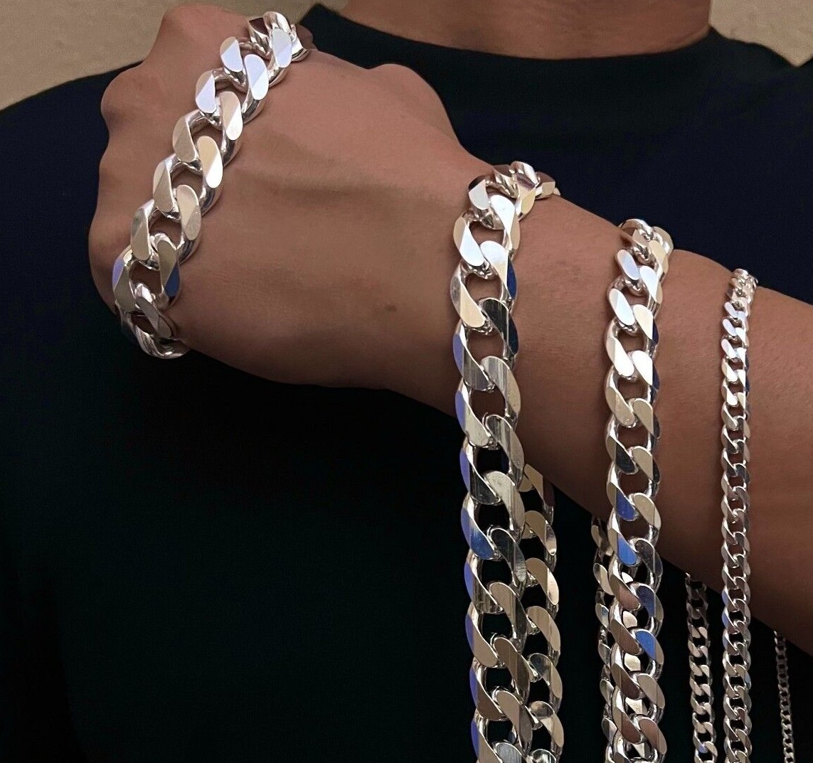 Sterling Silver Thick 9-17 mm Curb Link Bracelets Nickel Free Italy 7-10 inches