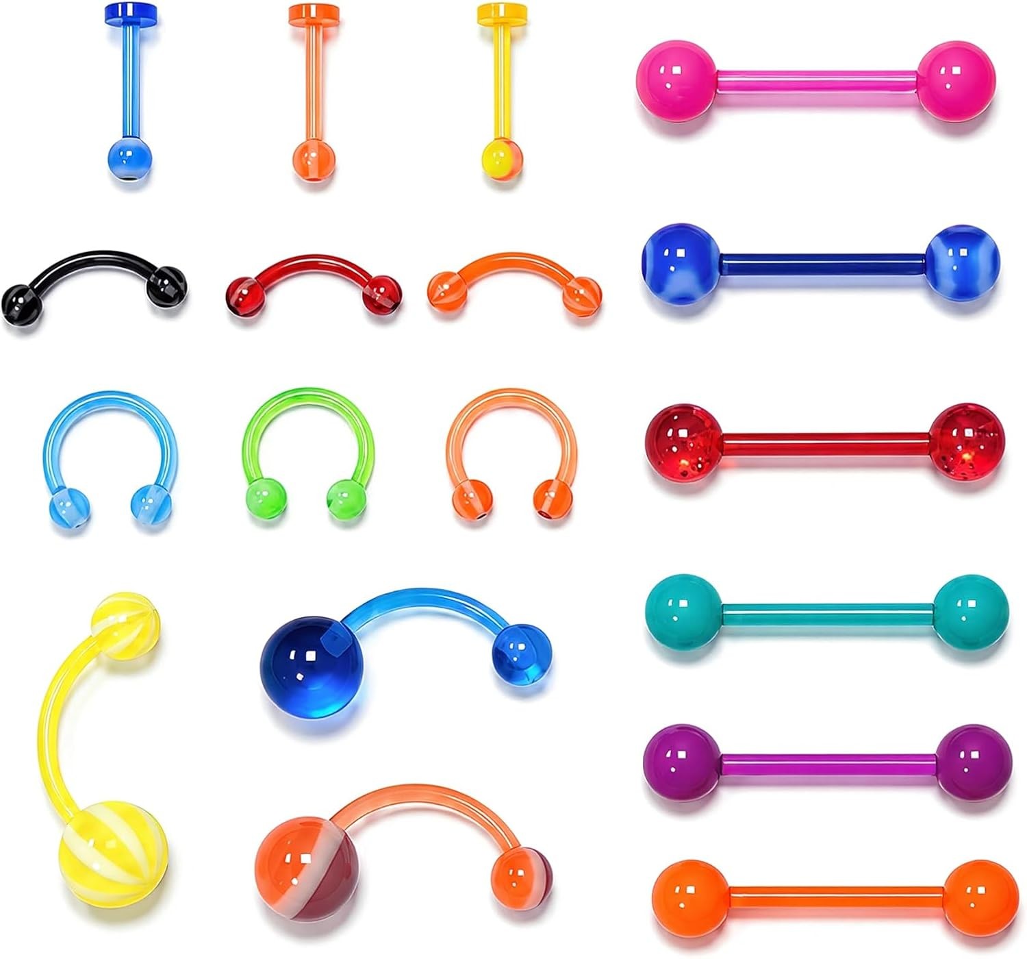 15PCS Acrylic Body Piercing Jewelry Set, 14G 16G Mixed Color