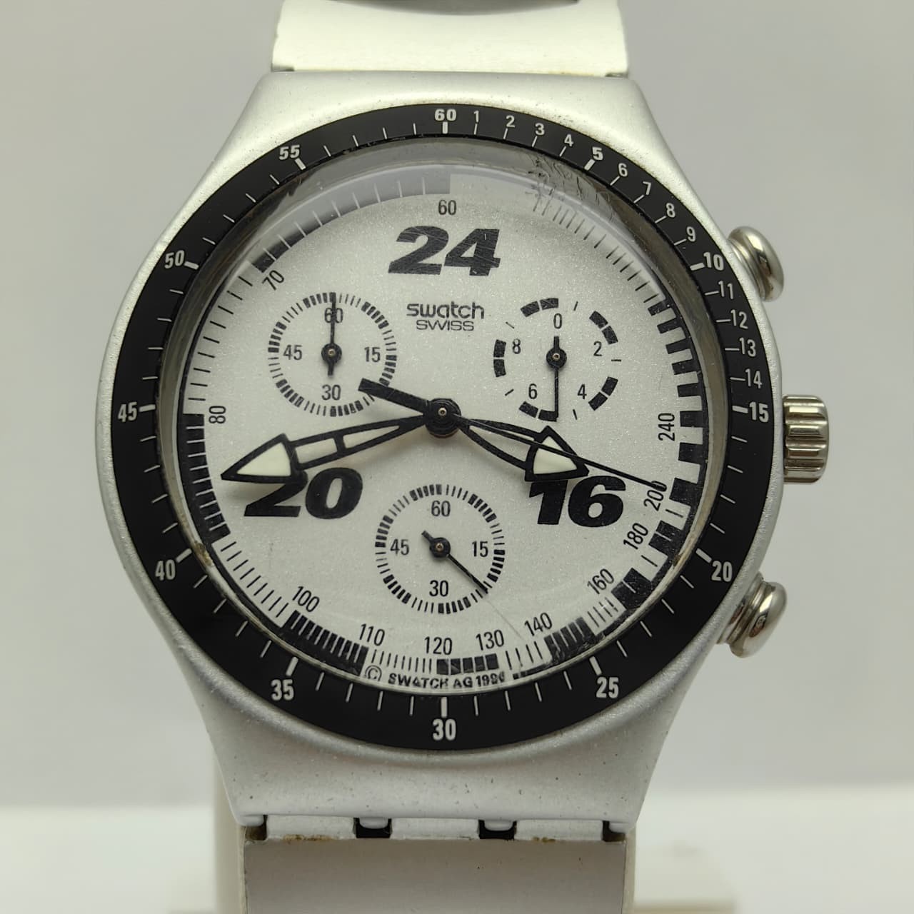 Vintage 1996 Swatch Irony Aluminium Panda Face Chrono Swiss Made Men’s Watch