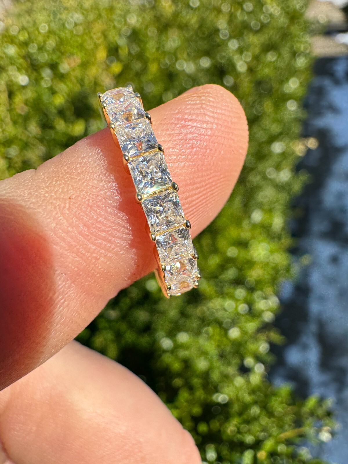 Real Princess Cut Moissanite Eternity Band Wedding Ring 14k Gold Over 925 Silver