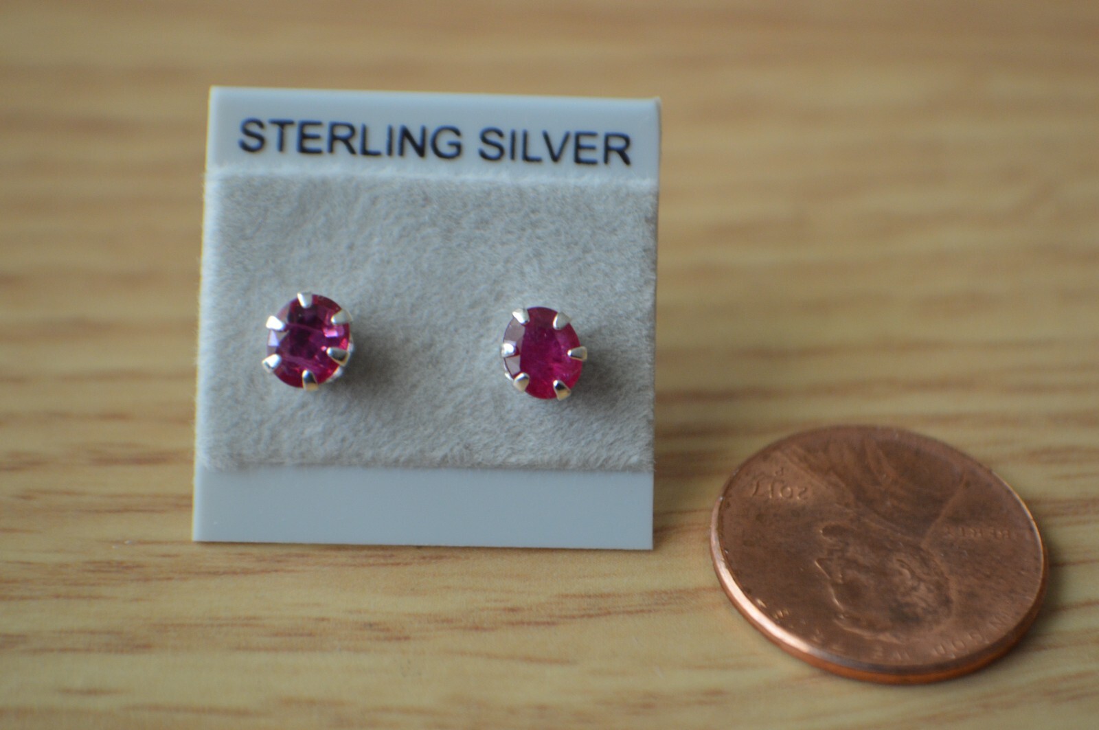0.82ct Madagascar Cherry Ruby Solitaire Earrings Sterling Silver 5x4mm Heat Only