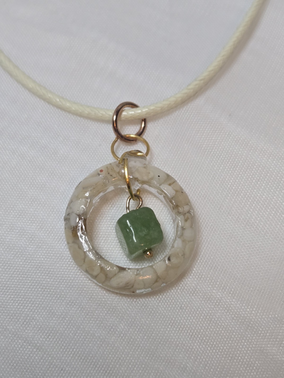 Handmade Raw Peridot & White Coral Resin Necklace August Birthstone Gemstone