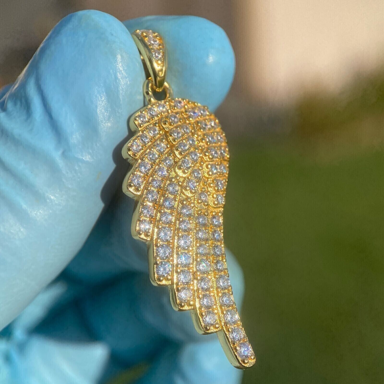 Round Cut Simulated Diamond Stunning Wing Fancy Pendant 14K Yellow Gold Plated