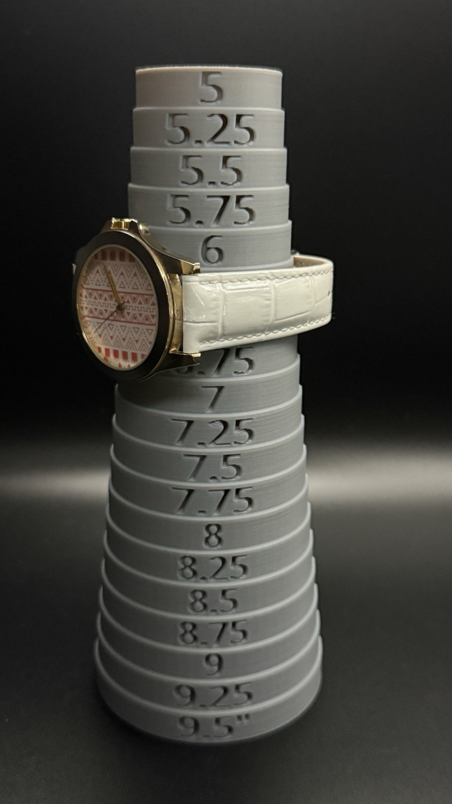 Accutime Unisex Watch White Leather Strap Red/White Geometric Dial Gold Case