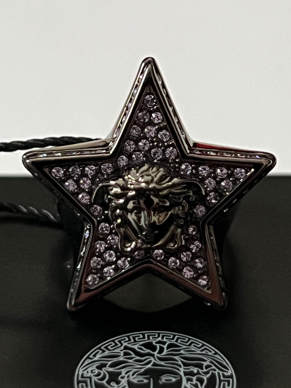 NIB Versace Medusa Logo Star Galaxy Purple Crystal Ruthenium Ring 15 US 7 $695