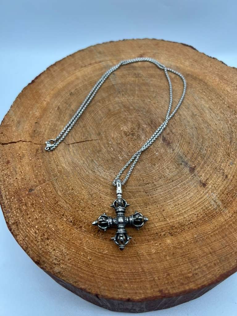 Stainless Steel legendary Buddhist dorje amulet pendant with necklace