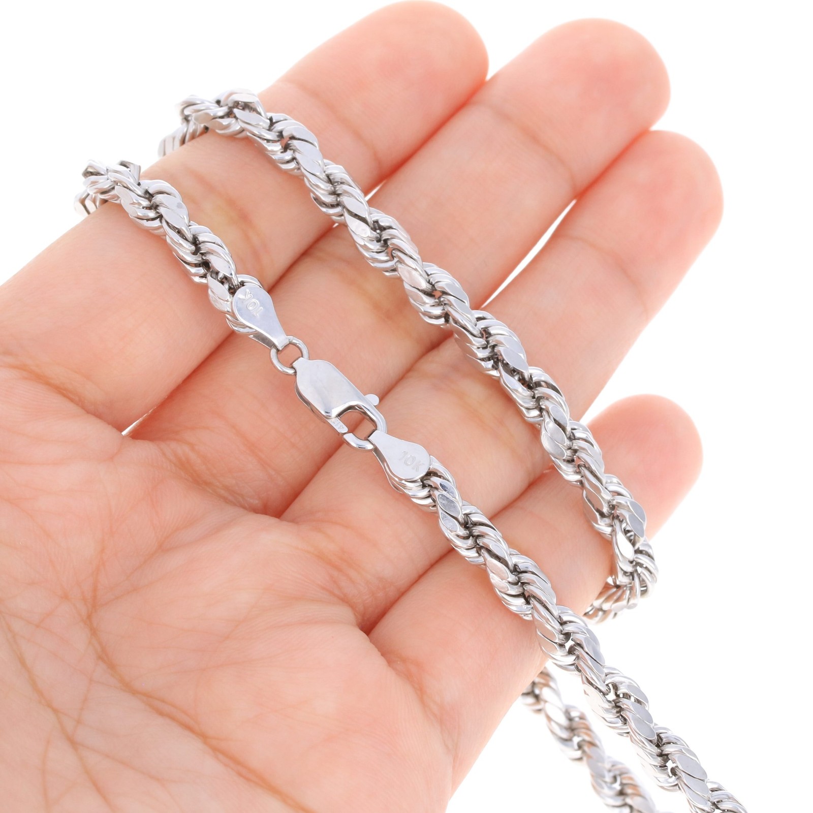10K White Gold 5mm Diamond Cut Rope Bracelet Mens Womens 7″ 7.5″ 8″ 8.5″ 9″