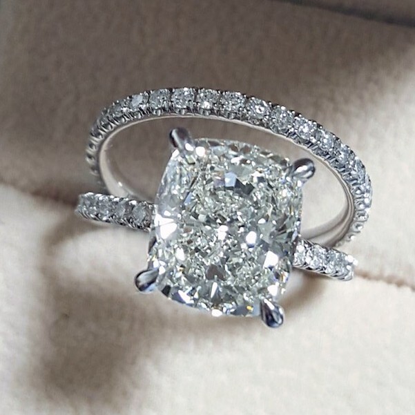 Silver Plated Delicate Engagement Ring 3 CT Simulated Diamond Bridal Ring Set