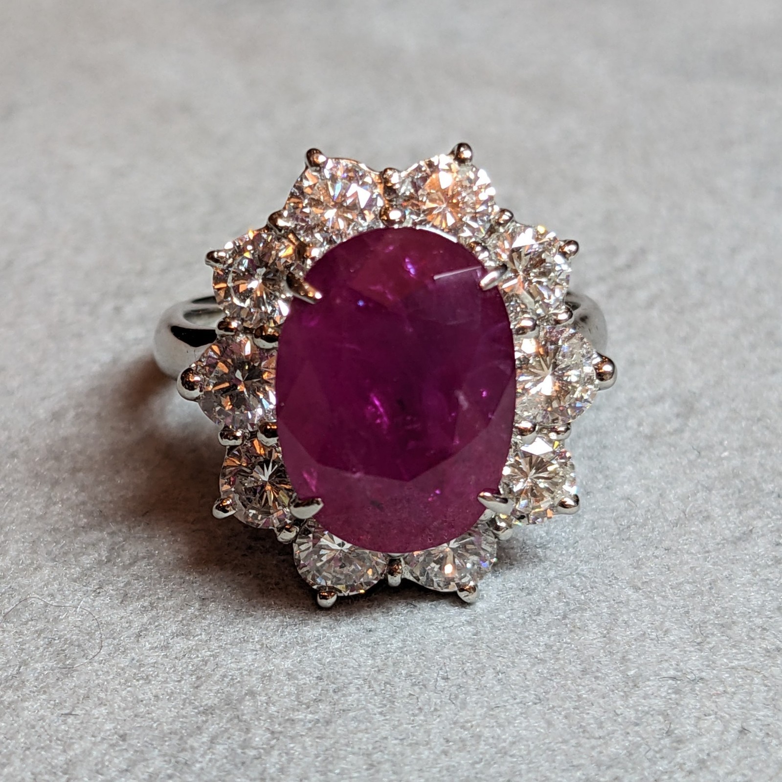GIA Burma Heated Ruby 7.71 ct Oval in Diamond Platinum Ring – HM2421VN