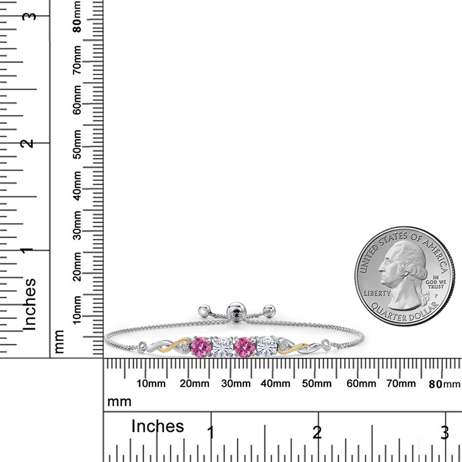925 Silver and 10K Yellow Gold Pink Moissanite and White Moissanite and White