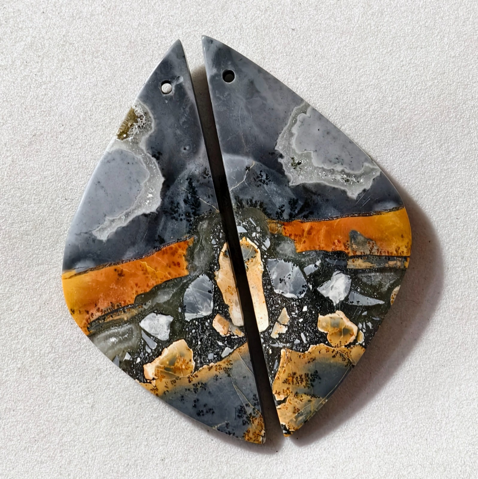 56 Cts Natural Maligano Jasper Drilled Pair Cabochon Gemstone 47.7×19.7 MM