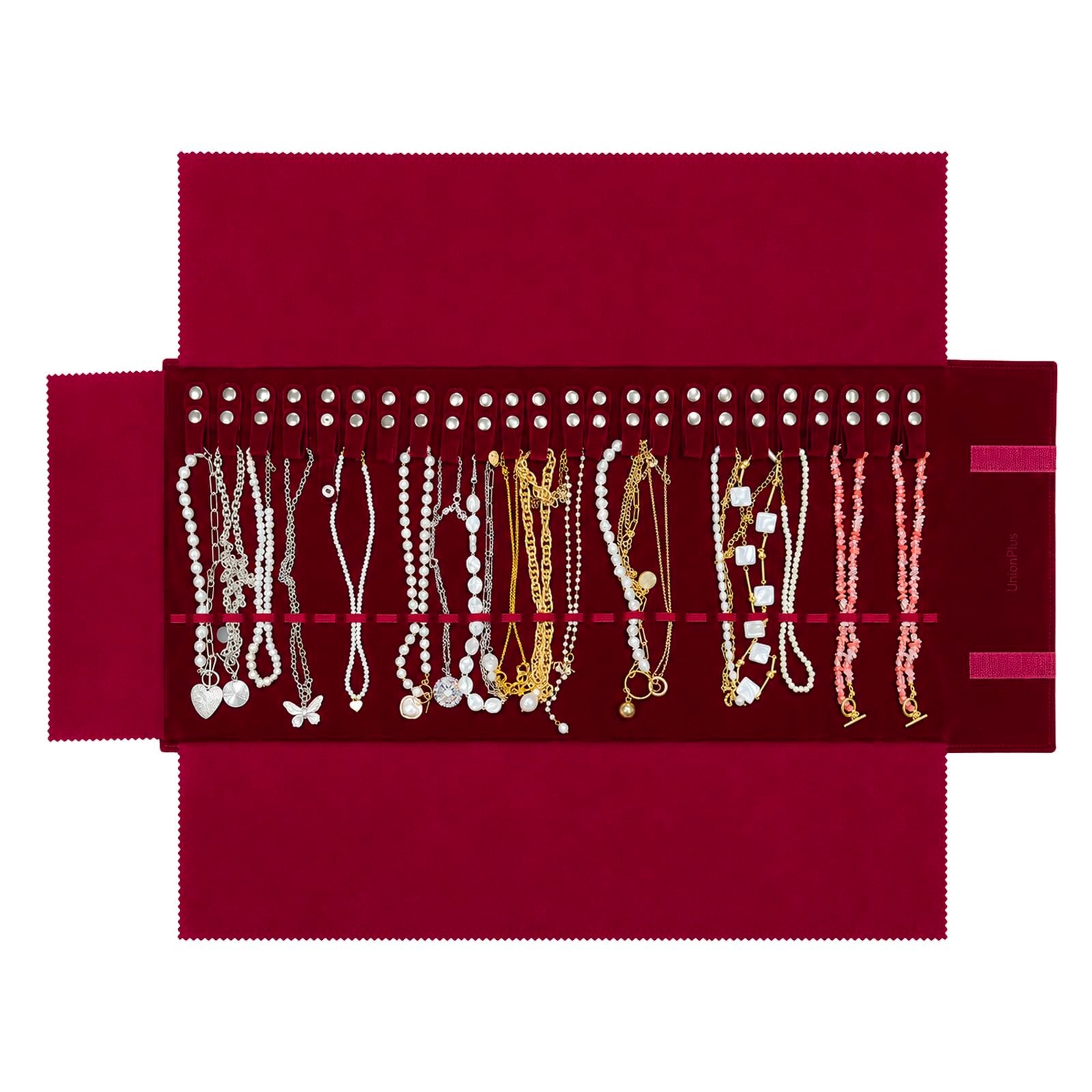 Large Velvet Travel Jewelry Roll Organizer Bag – Anti-Winding, Elastic Band, Bur