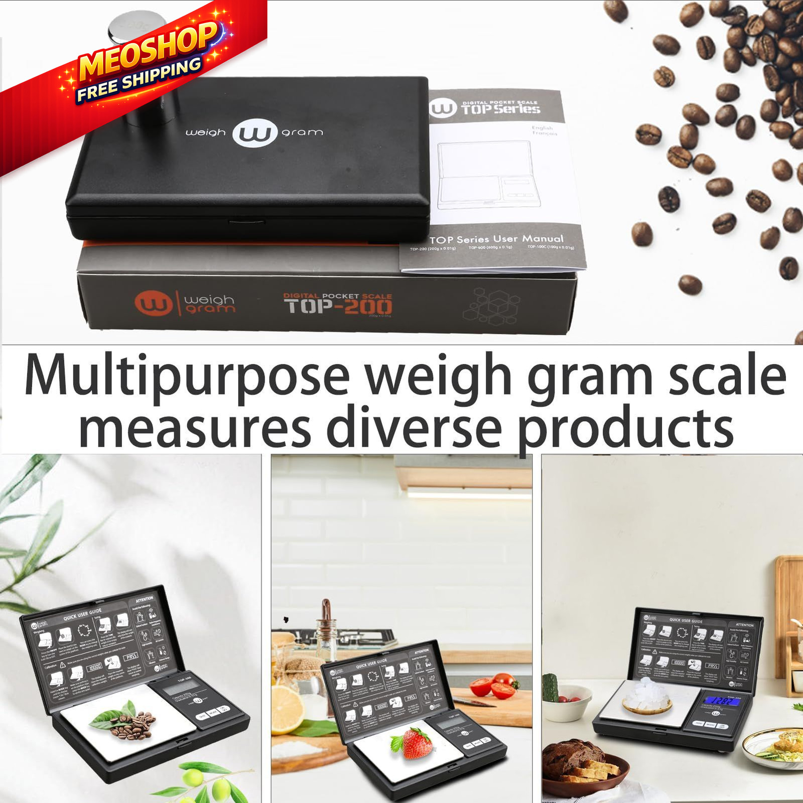 Weigh Gram 200g Digital Pocket / 0.01g (Model: TOP-100), Black