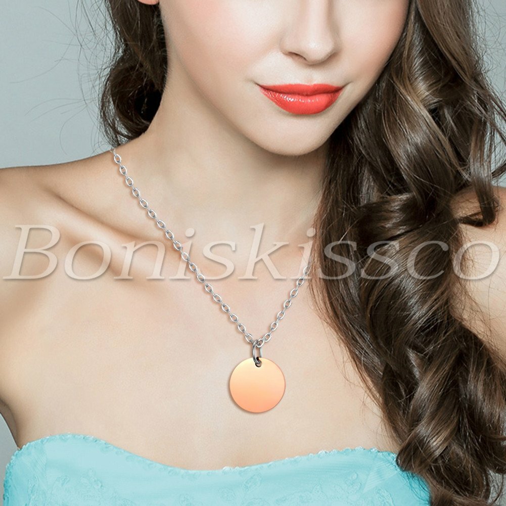 Free Engraving Women’s Men Polished Stainless Steel Round Pendant Necklace Chain