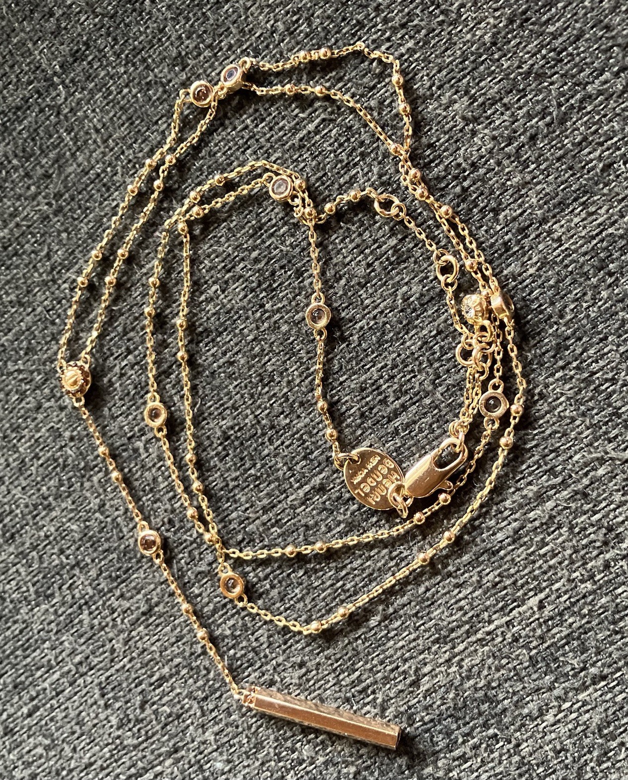 Henri Bendel Necklace Dainty Gold Toned 17inch Chain Pink Rhinestones Signed