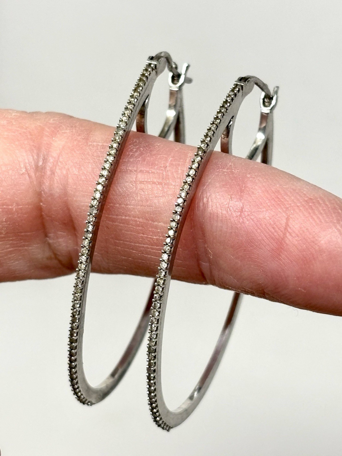 Large Sterling Silver Hoop Earrings w/ Diamond Accents Melee Zales Classic Style