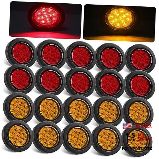 2.5″ Round LED Marker Lights 13 LEDs w/Reflectors, 10 Amber + 10 Red