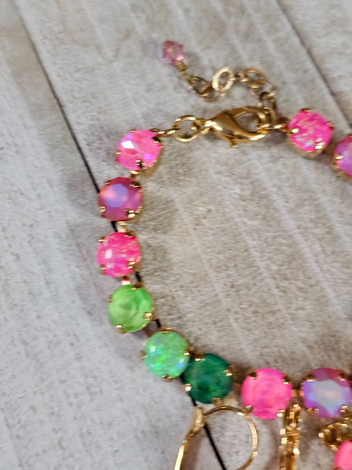B1-22 Watermelon Mojito Pink Lime Crystal Earrings Cup chain 3pc Jewelry Set