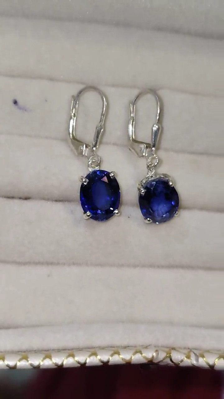 Stunning Lab-Created Oval Sapphire Lever Back Earrings in Sterling Silver