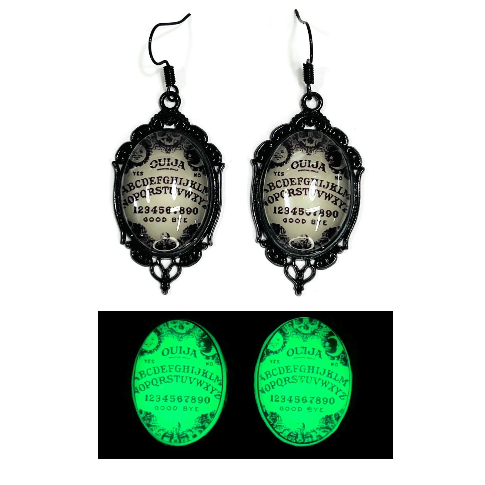 Lime Green & Black Ouija Board Glow in the Dark Earrings