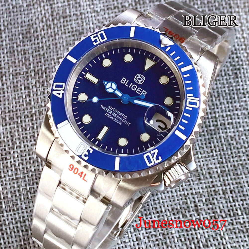 40MM Black Dial NH35 Mechanical Men’s Watch At 3.8 o’clock Crown Sapphire Glass