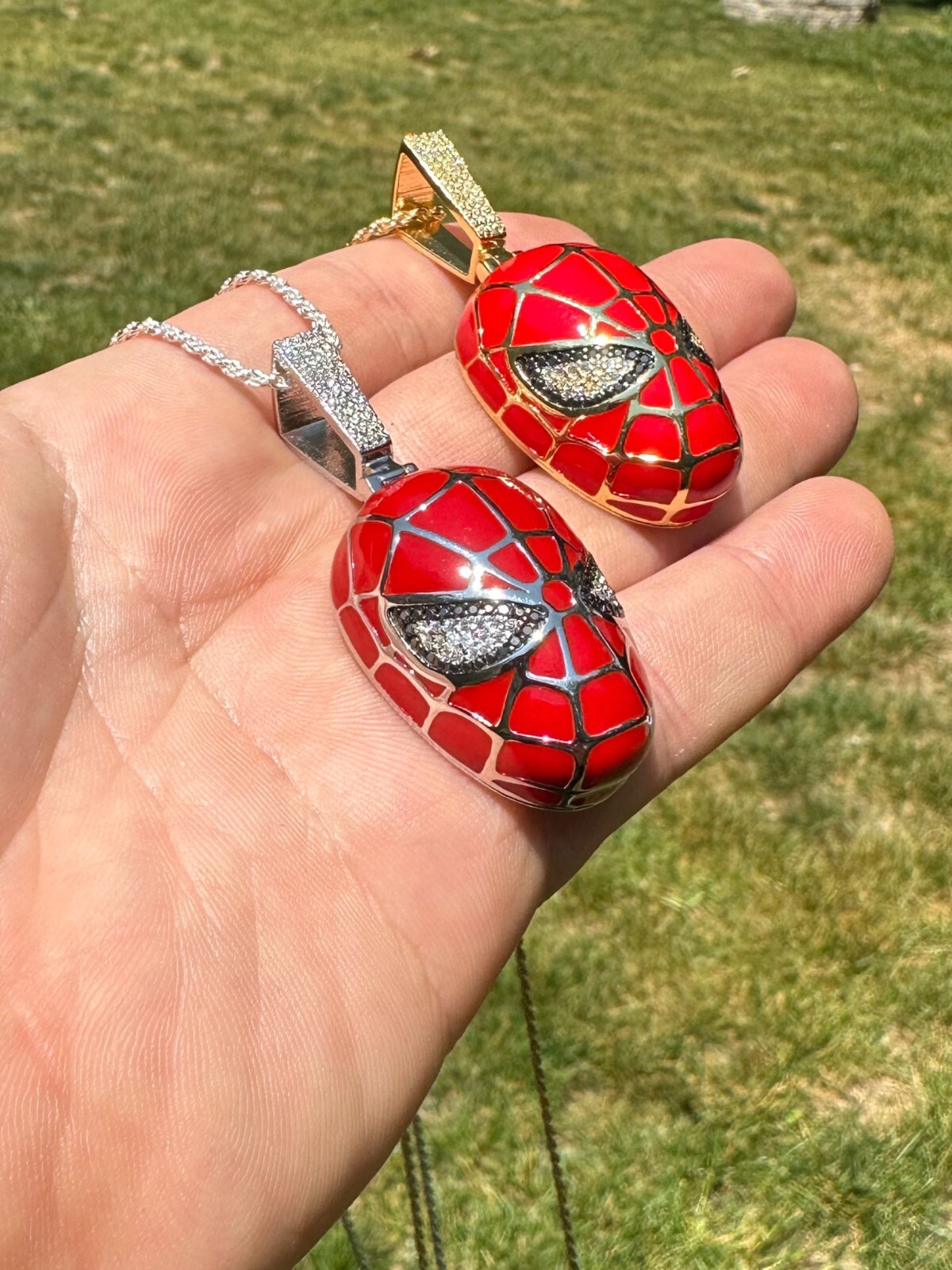 MOISSANITE Spider-man Mask Real 925 Silver/Gold Plated Iced Pendant Out Necklace