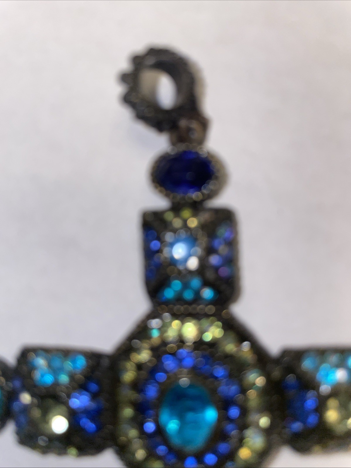 Vintage Cross Pendant Blue Green Other Rhinestones, 3.5”. Beautiful