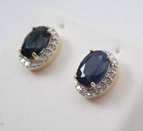 4Ct Oval Cut London Blue Topaz Push Back Halo Stud Earrings 14K Yellow Gold Over