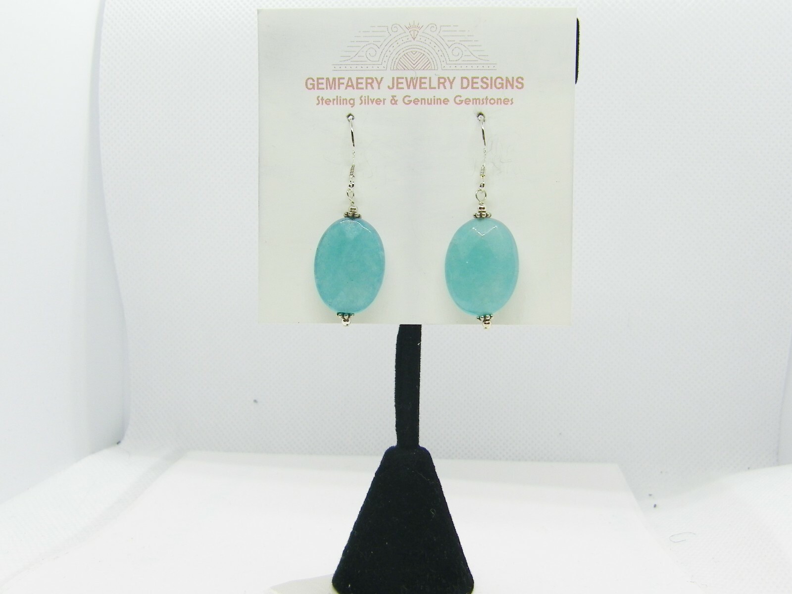 Sterling Silver Faceted BLUE AGATE Gemstone Dangle Earrings #5600…Handmade USA