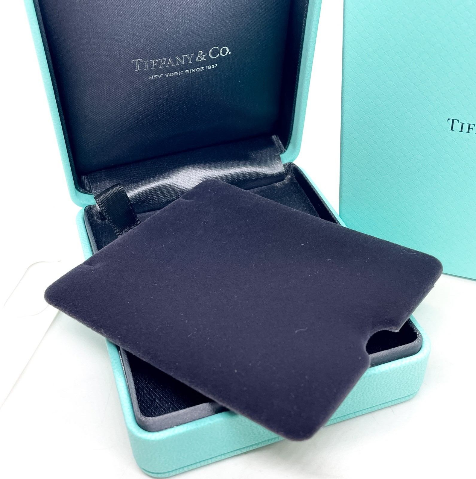 Tiffany & Co. Blue Leather Necklace Holder Box Case 4″ x 3.25″ x 2″