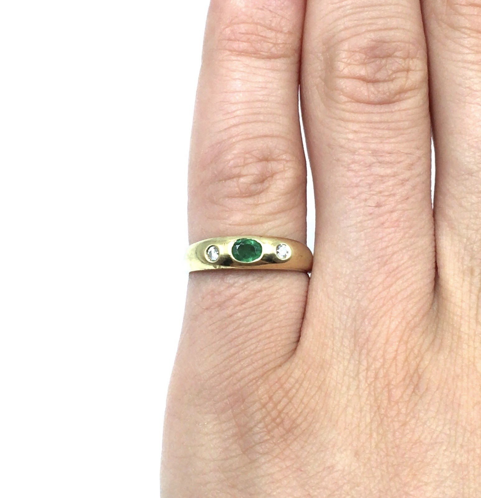 14kt yellow gold band ring emerald 0.14ct diamonds 585 gold jewelry 17.8mm / 56