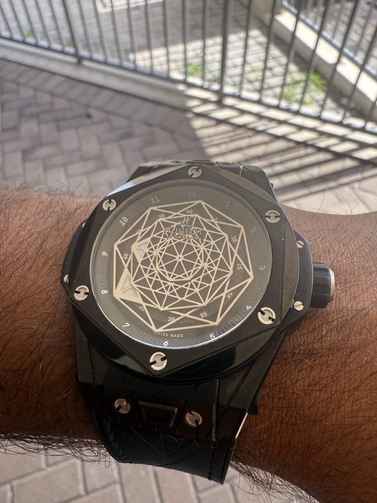 Hublot Big Bang Sang Bleu Black Ceramic Swiss Made Wristwatch w/ Box.