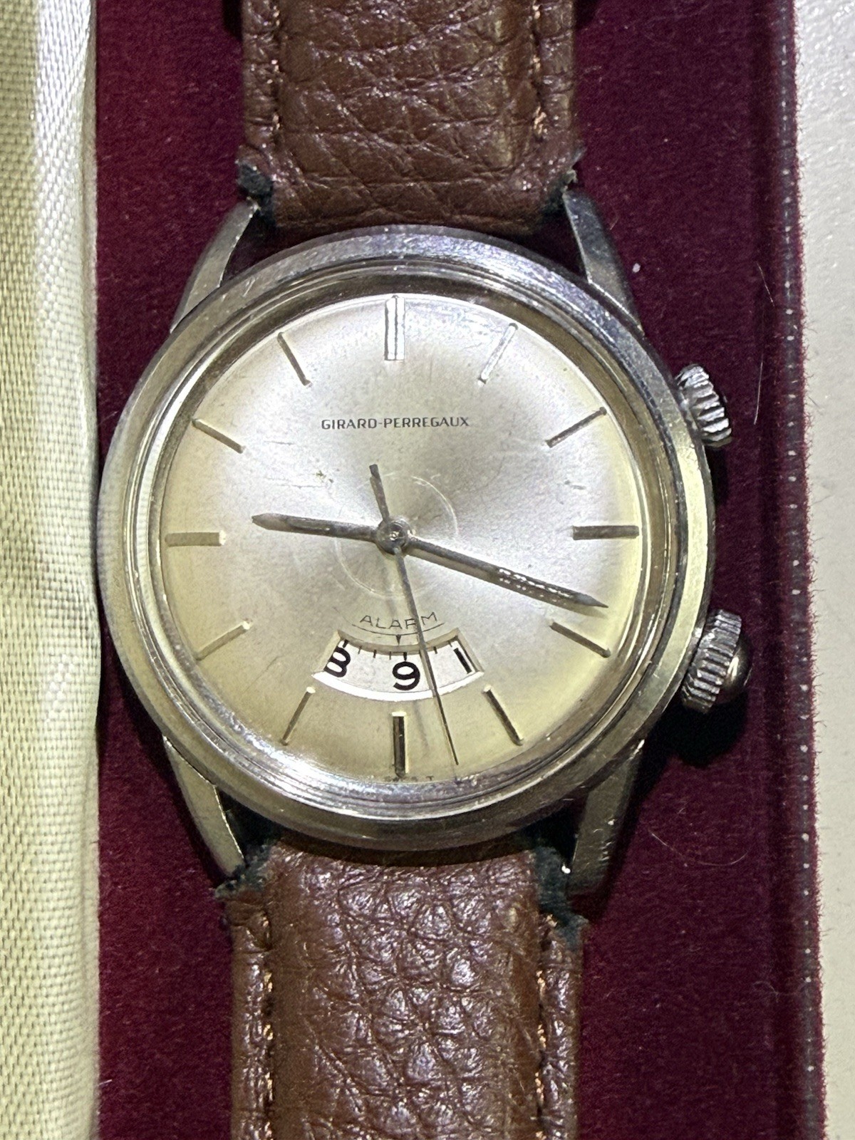 VINTAGE GIRARD PERREGAUX ALARM STAINLESS STEEL MANUAL WIND AS 1475 SWISS WATCH