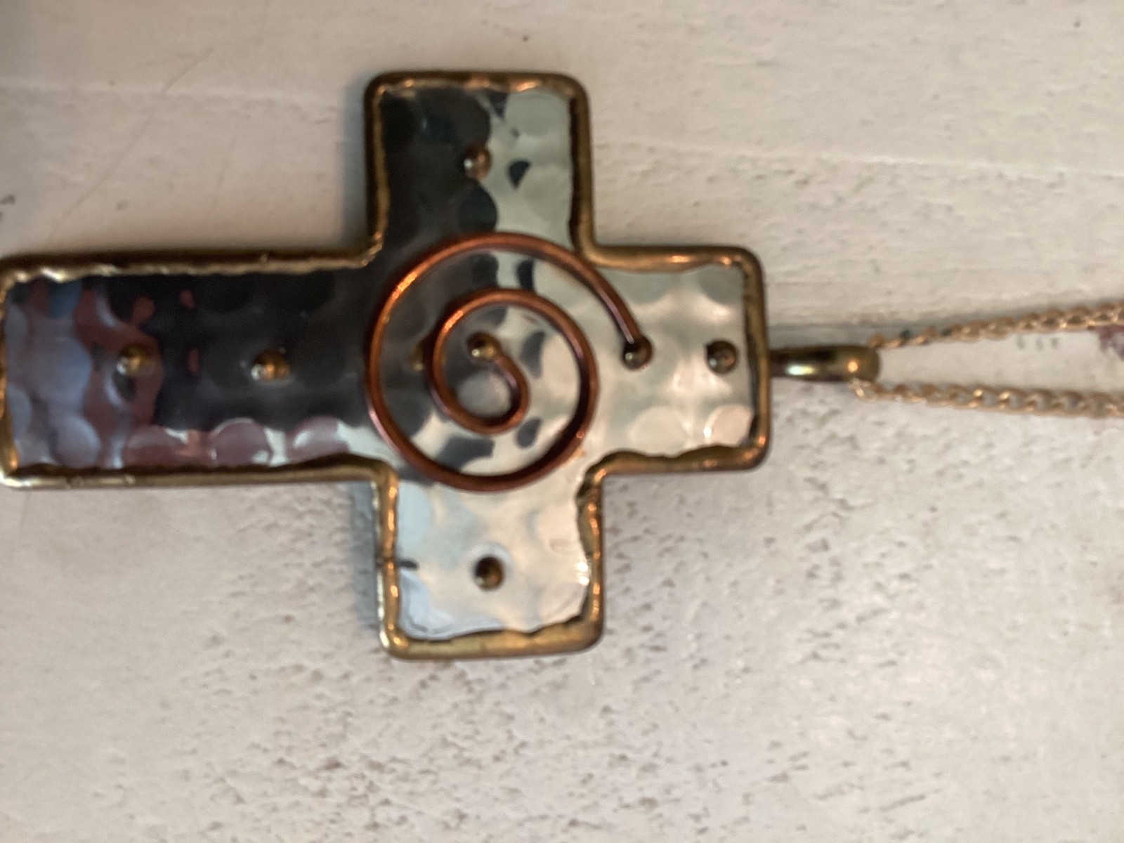 Artisan Style Hammered Mixed Metal Cross Necklace Cuff Bracelet Earrings Set