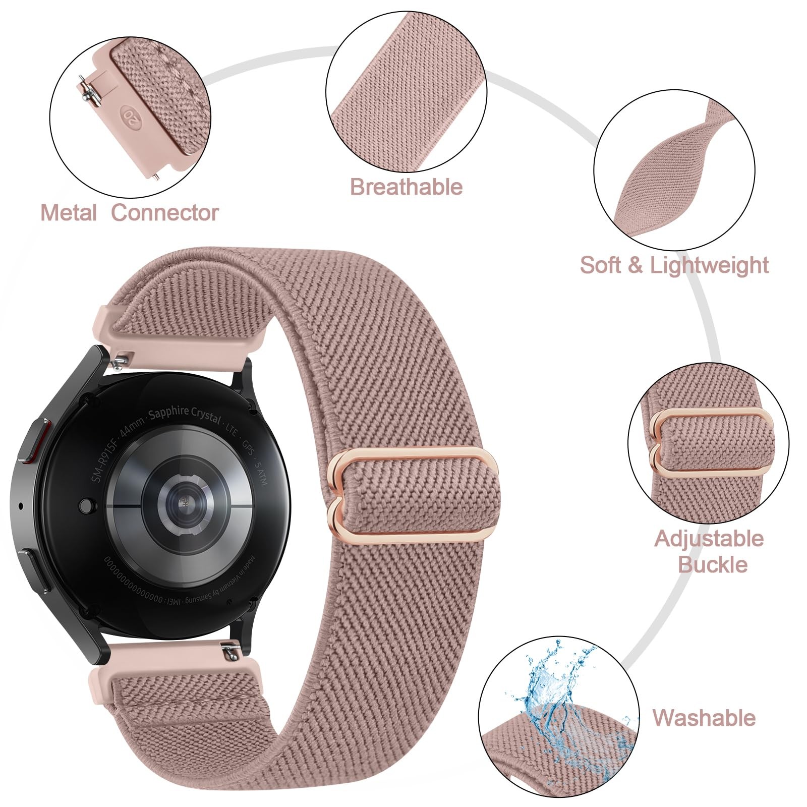 6 Pack Elastic Bands for Samsung Galaxy Watch 7 Band 40mm 44mm, Adjustable So…