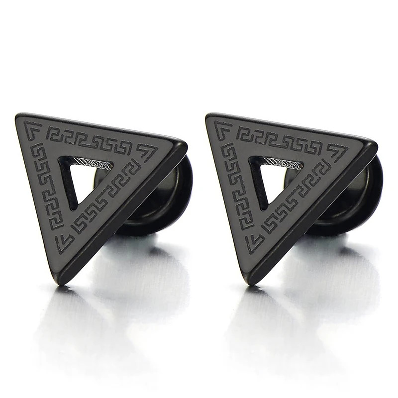 Black Punk Stainless Steel Stud Earrings Round Vintage Piercing Black Jewelry