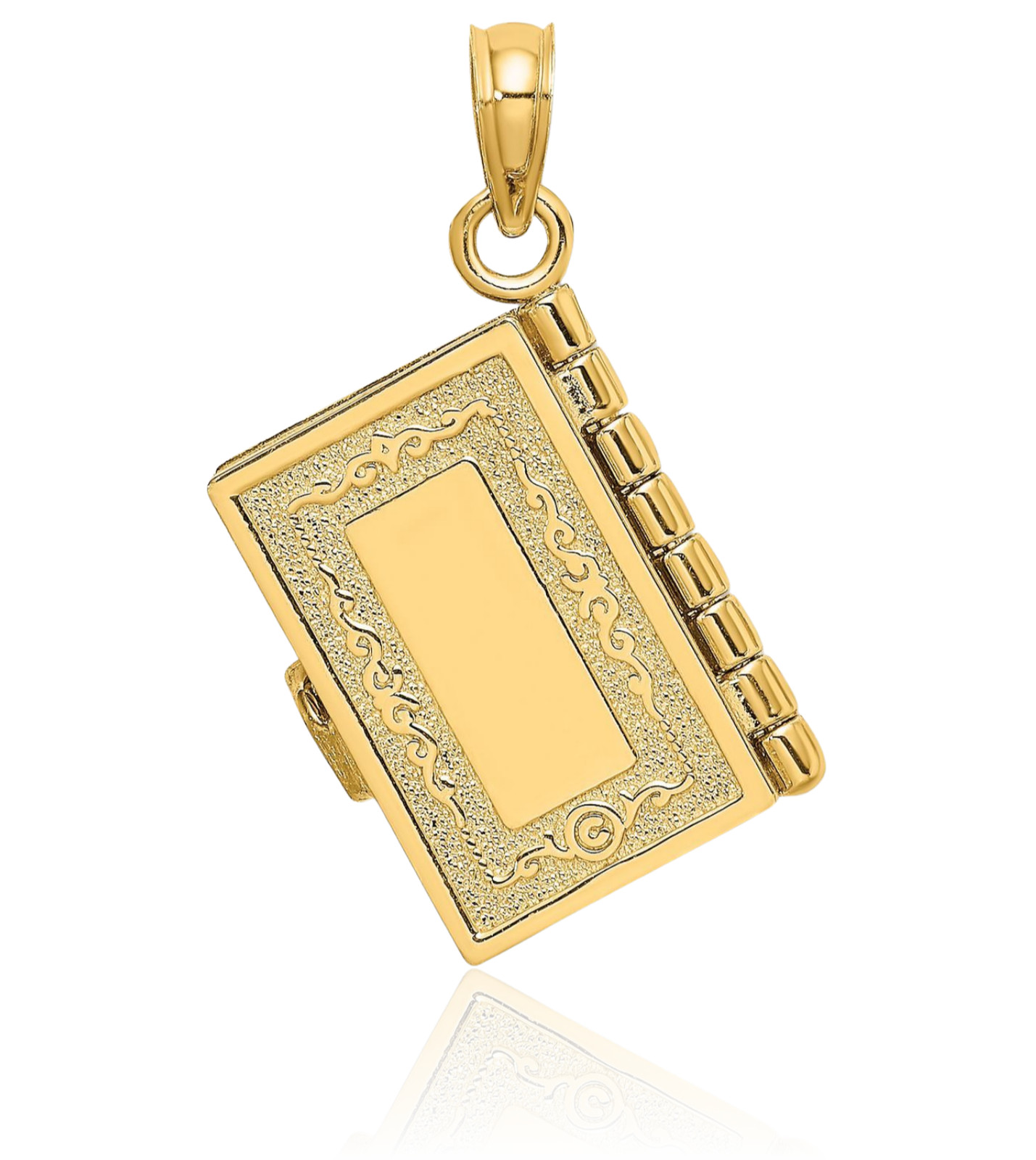 10K Solid Yellow Gold Medium Spanish Bible Book Pendant Necklace 24.7mm 1 inch