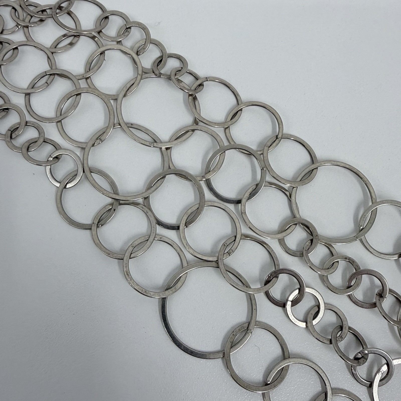 Sterling Circle Round Chain Links Necklace Hallmarked 45 Grams 42 1/2″ Long
