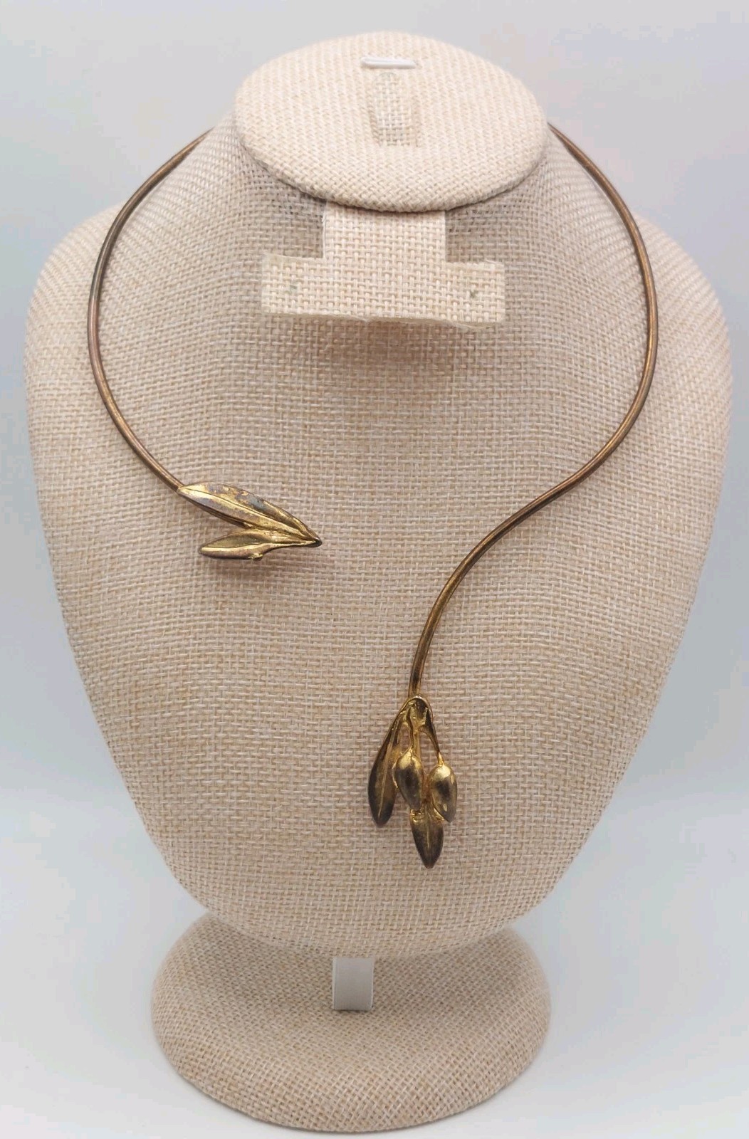 Open Front Gold Torque Collar Necklace Vintage Leaf Earthy Boho Nature Romantic
