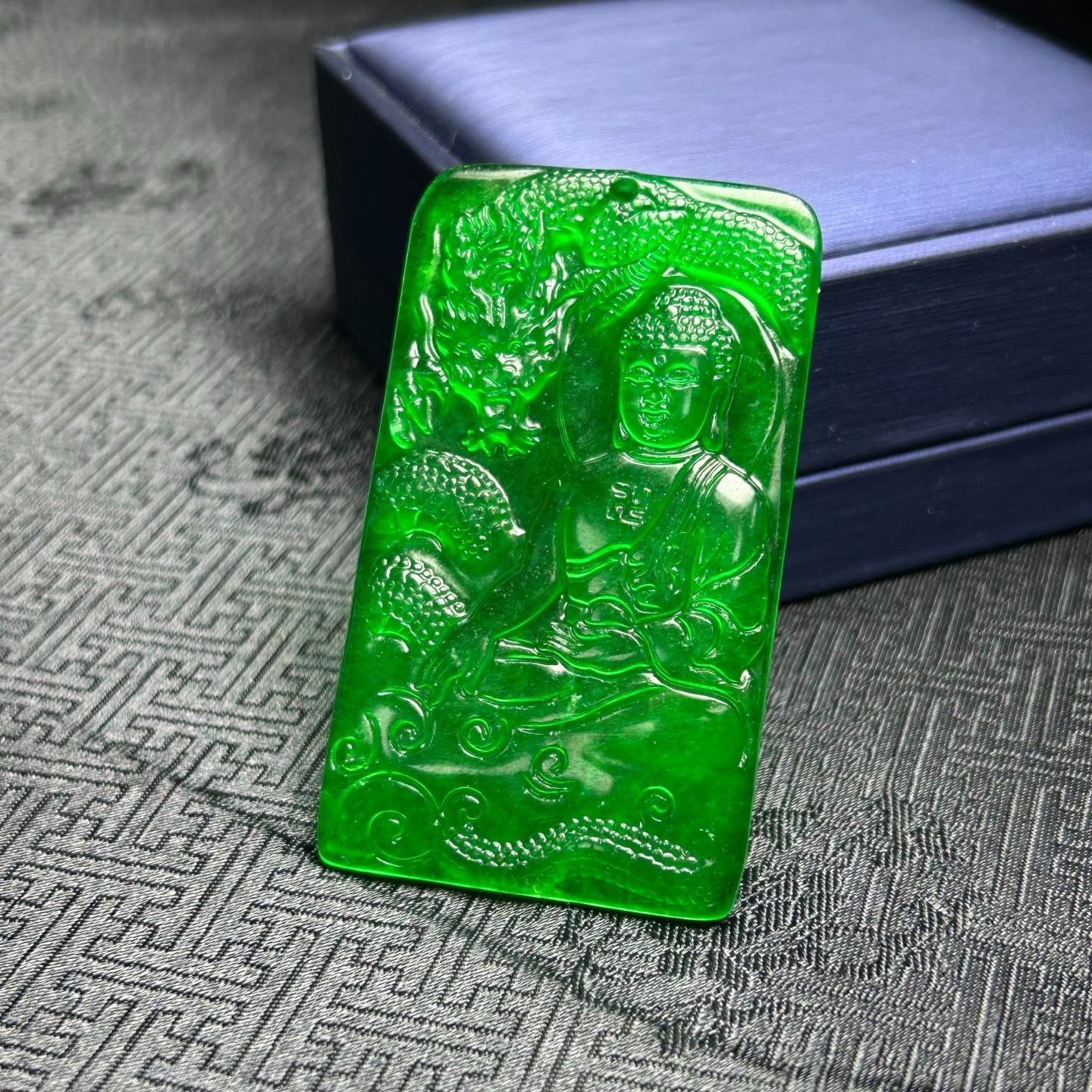 Nature ice green Burmese jade Jadeite carved Buddha luck amulet Pendant&Necklace